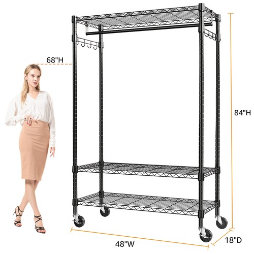 MZG Rolling Clothes Racks Hanging Metal Clothing Garment Rack wheels Heavy Duty - Picture 10 of 15