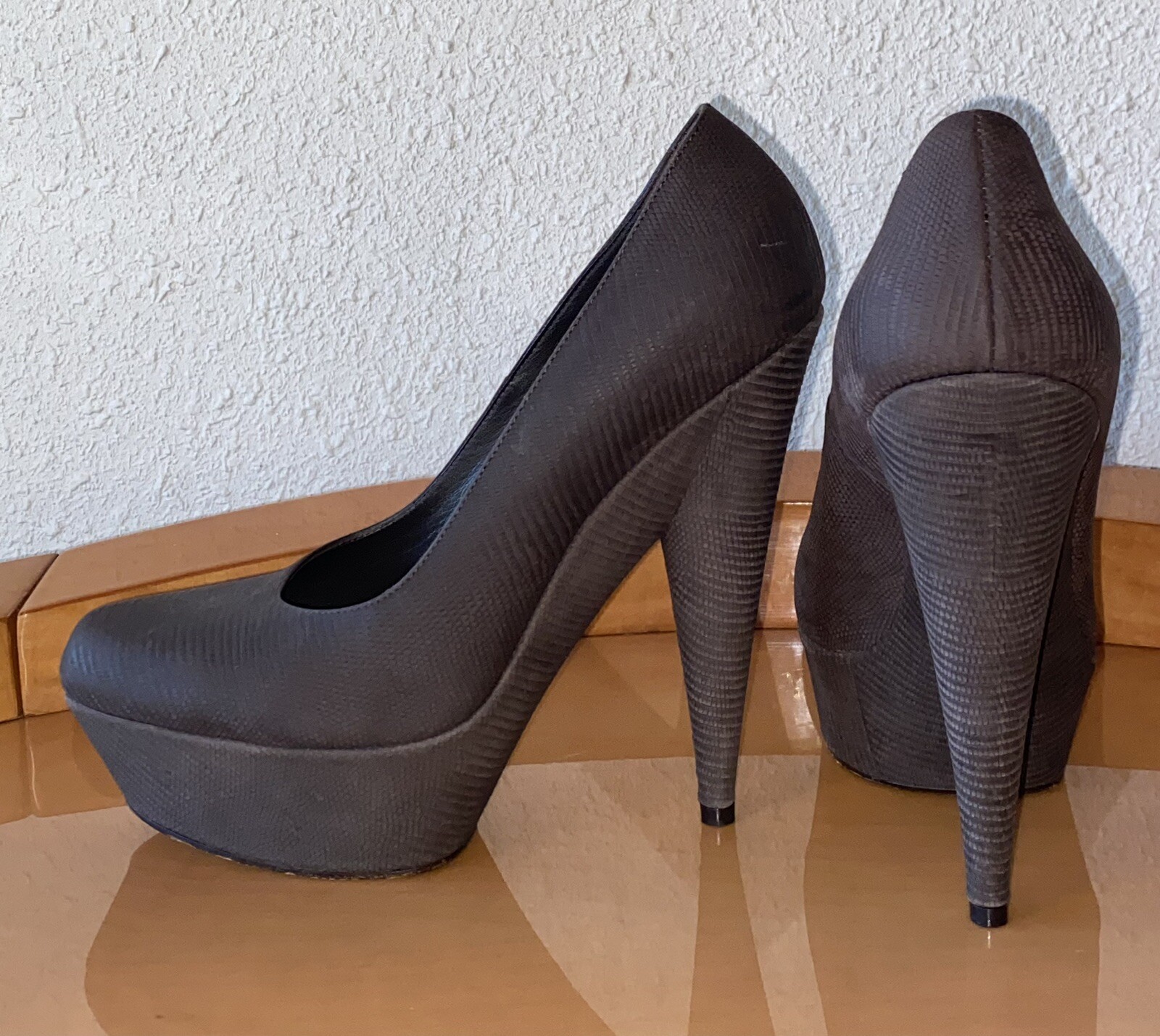 Scarpe YSL Yves Saint Laurent ALIAMA Lizard Emb scamosciate tacco plateau US 8 5 9 39