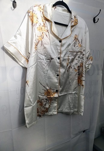 Plus Size 4xl(20) White Floral Short Sleeve Button Top Pants 2Pc Pajama Set New - Picture 5 of 9