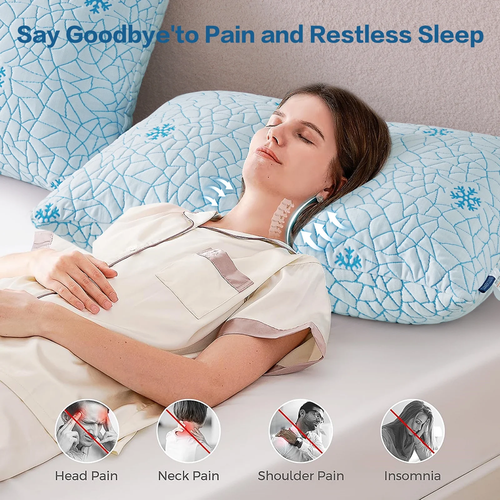 Cooling Memory Foam Pillows Support for Side Back Stomach Sleepers 2 Pack King - Picture 10 of 12