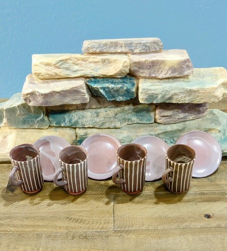 Nishikawa Japan Japanese Pottery Mug Coffee Tea Cup Set Stoneware Brown 8 Piece - Picture 2 of 9