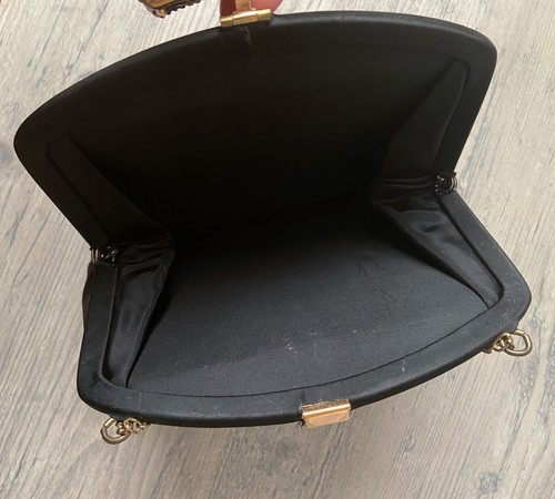 Vintage Black Satin Evening Bag Purse w/ Rhinestones Bow Clip Formal Handbag 7x8 - Bild 7 von 12