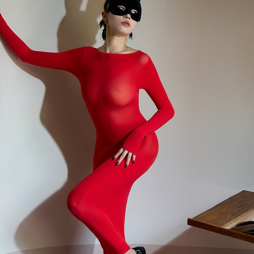 Womens Velvet Long Maxi Dress Semi-Sheer Bodycon Evening Party Cocktail Lingerie - Picture 21 of 27