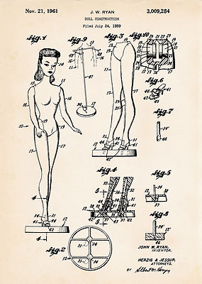 Barbie Doll Construction Patent Drawings Art Prints Gift Mattel Ryan Frame Ready