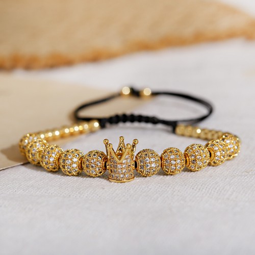 Brazalete de lujo con corona de cobre y circón de acero inoxidable cuentas de piña Navidad - Imagen 32 de 32