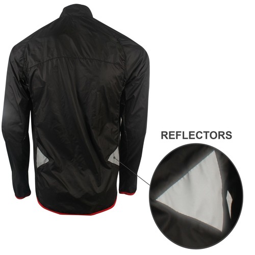 Giacca ciclismo uomo impermeabile alta visibilità corsa manica intera top coat rosso - Foto 4 di 5
