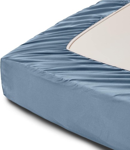 Affordable Soft Satin Sheet Set King Size, 6-Piece in Dusty Blue - Deep Pocket - Picture 10 of 10