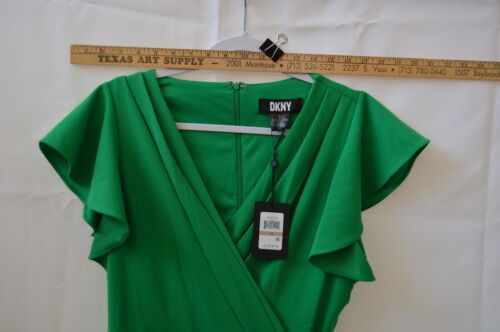Abito donna DKNY stile avvolgente manica con volant zip posteriore autocravatta verde taglia 12 nuovo con etichette - Foto 5 di 5