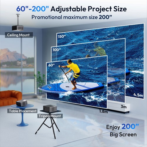 HD Projector 4K Native 1080P 600ANSI 5G WiFi Video Home Theater Cinema HDMI - Picture 12 of 49
