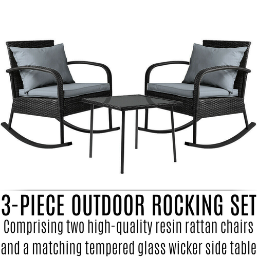 New WICKER OUTDOOR RATTAN ROCKING CHAIR SET Garden Patio Table Lounge Furniture - Picture 3 of 13