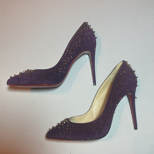 CHRISTIAN LOUBOUTIN Veau Velours Studded Spikes Escarpic 100 Pumps 36 6 Merlot - Picture 4 of 12