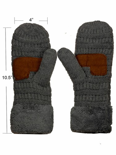 C.C Unisex Winter Warm Knit Soft Inner Fuzzy Lined Anti-Slip Cuff Mittens Gloves - Picture 67 of 111