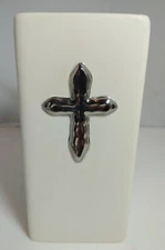 Christmas FTD Faithful Blessings Square Cylinder Vase White w/Silver Cross