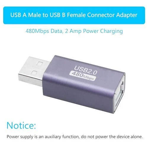 USB 2.0 B Type Connector Adapter, USB USB A Male to USB B (MIDI) Female - 2Pcs - Image 4 of 4