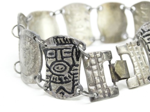 Antique Silver Columbian 10 Centavos Coin Panel Bracelet CGena Primitive Jewelry - Picture 9 of 10