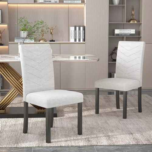 Set of 4/6 Dining Chair High Back Armless Linen Fabric Stool Kitchen Dining Room - Picture 21 of 30