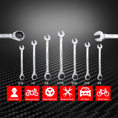 WORKPRO Metric SAE Ratcheting Combination Wrench Set 72 Teeth with Roll Up Pouch - Picture 11 of 15