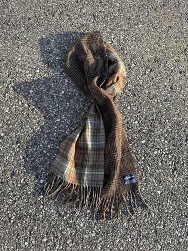 Sciarpa Polo Ralph Lauren Italia marrone a quadri tartan lana di agnello frange 77 pollici x 10 pollici - Foto 3 di 6
