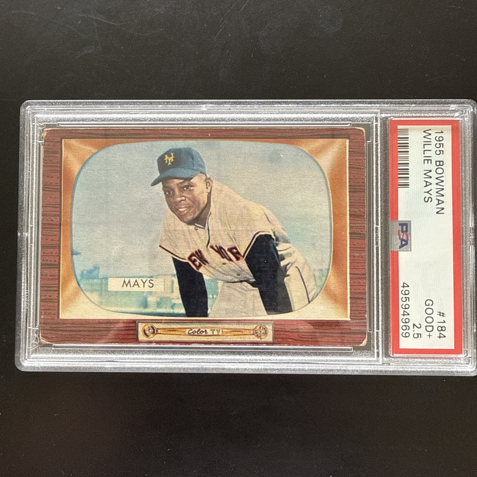 1955 BOWMAN #184 WILLIE MAYS GIANTS HOF PSA 2.5 GOOD+ Nice Centering view 4