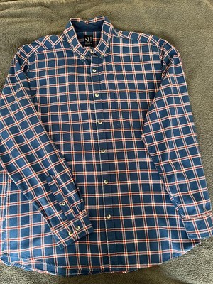MENS SHIRT SU STRAIGHT Up LONG SLEEVE Blue PLAID Size L/XL?  Mint Condition