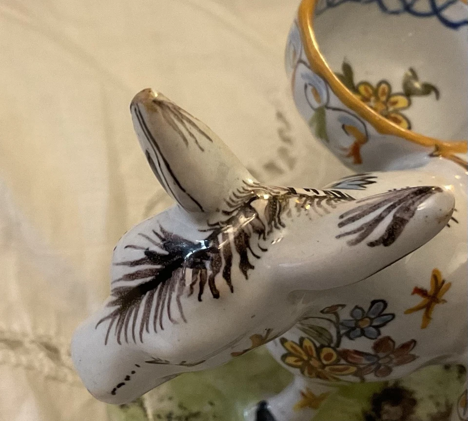 VTG Prefailles Quimper Pottery Marks Salt & Pepper Double Cellar Faience Donkey - Image 4 of 4