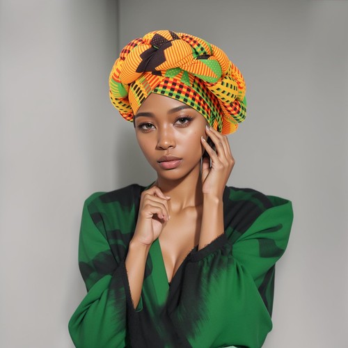 Cappello Turbante Africano Avvolge Grande Treccia Croce Turbante per Donna, Testa Stampata... - Foto 4 di 7