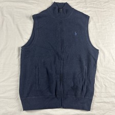 Polo Ralph Lauren Full Zip Pima Cotton Navy Blue Sweater Vest Men's Size L