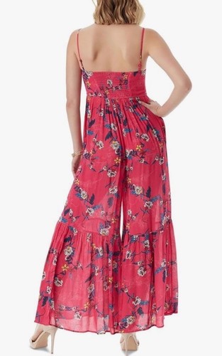 Jessica Simpson Large Pink Floral Jumpsuit Wide Leg Flared Cuff 28" Inseam EUC - Picture 12 of 14
