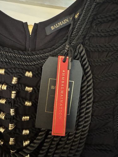 Blusa de cuerda bordada trenzada negra Balmain x H&M, talla 12 - Imagen 4 de 6