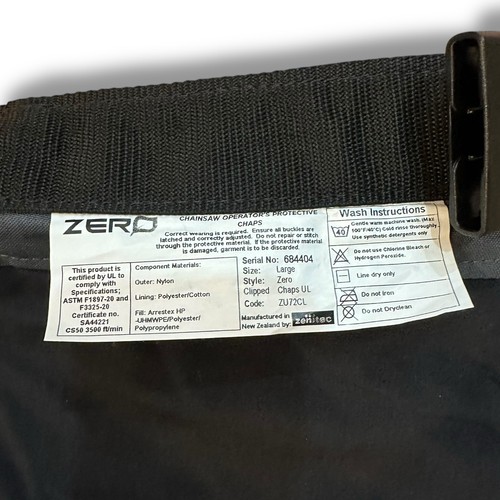 Clogger Zero Clipped Chain Saw Chaps Large - Picture 7 of 7