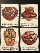 Used US 4 Stamp Complete Set. Pueblo Art. 13 Cent. 1977. #1706-1709. Quan. Avail