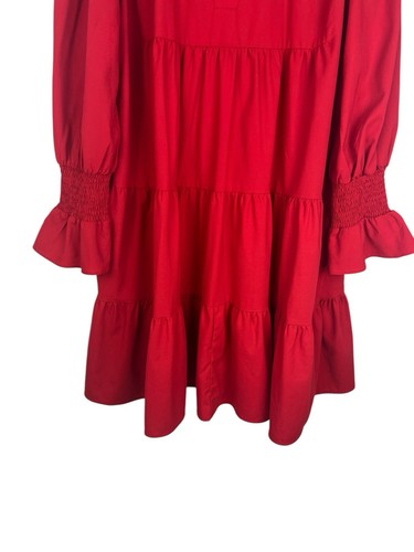 Pomander Place Red Crepe Kenzo Dress Size XXXL Flutter Sleeve Tiered Tuckernuck - Bild 4 von 11