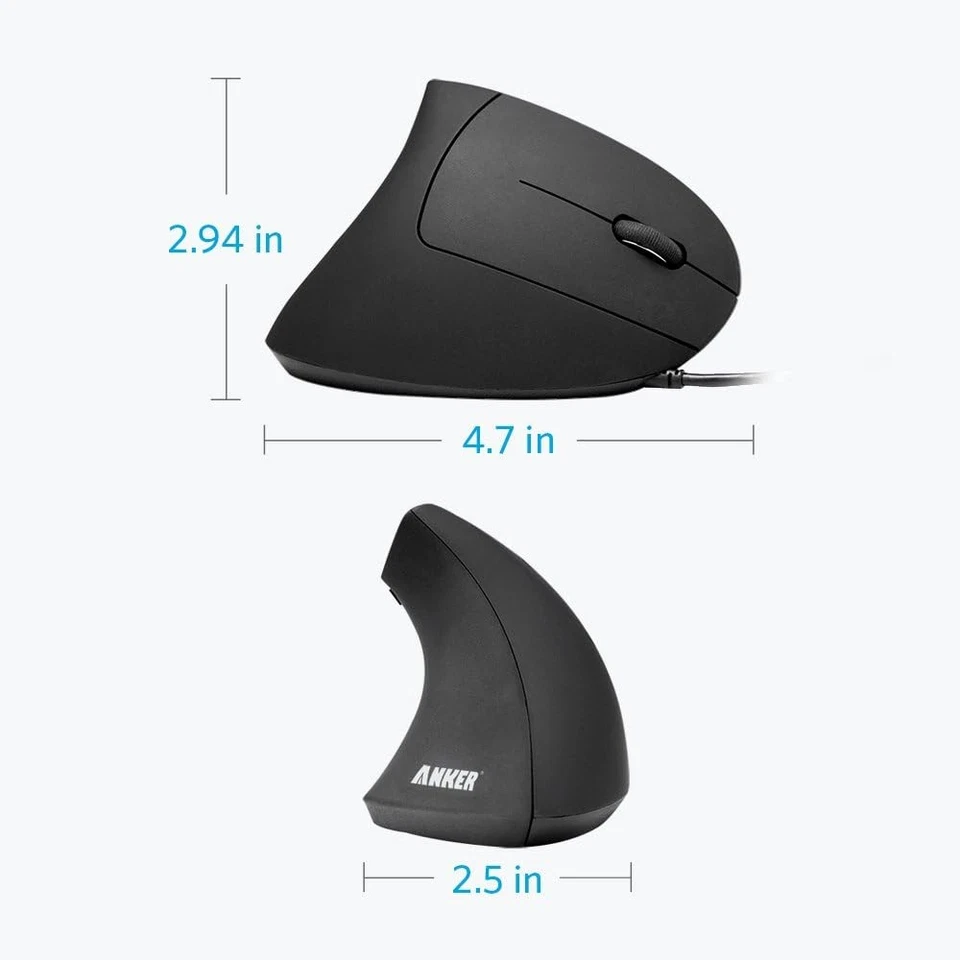 Anker Ergonomic Optical USB Wired Vertical Mouse 1000/1600 DPI, 5 Buttons CE100 - Image 3 of 4