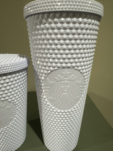 New Lot Of 2 Starbucks White Studded Cold Cup Tumbler 24 oz & 16 Oz Travel Straw - Picture 6 of 12