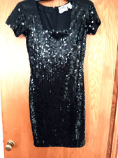 RARE FIND Vintage 90s NiteLine GLAM Black Sequin Dress Size 8