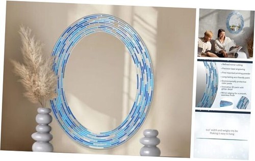 23"x29" Reeded Tiled Blue Mosaic Accent Vanity Mirror for Bathroom Wall,