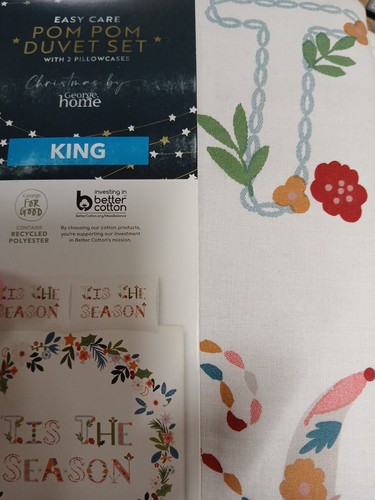 Christmas By George Easy Care POM POM DUVET SET With 2 Pillow Cases KING - Picture 7 of 7