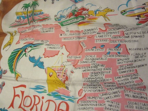 2 VTG Florida SCARF Colorful Florida State Map Silk SOUVENIR Multi Color - Picture 6 of 9