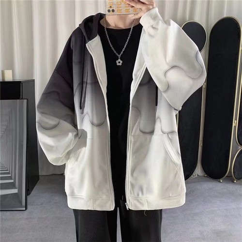 Men's Tie-Dye Hoodie Jacket - Oversized Japanese Style Coat - Picture 5 of 27