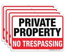Private 10"x7" - 4 Pack, 4 Pack Property No Trespassing signs - Red