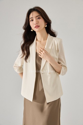 Nuevo Mujeres Un Botón Calce Ajustado Ligero Protector Solar Chaqueta Informal Traje Corto Top - Imagen 15 de 28