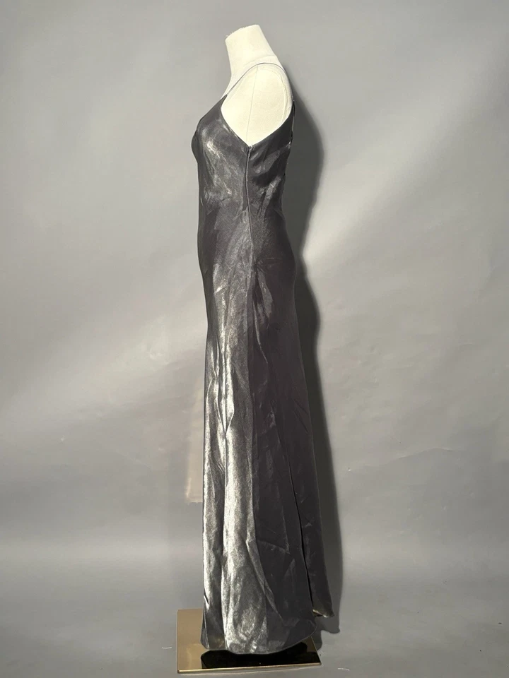 Винтажный стиль серебряное платье коктейльное платье вечеринки размер маленький открытый назад ремни - Изображение 2 из 4