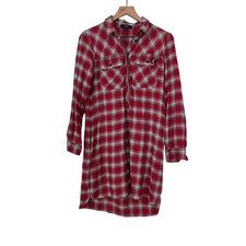 Madewell Womens Long Sleeve Shirt Dress Red Plaid Shirt Dress Size Small E0851
