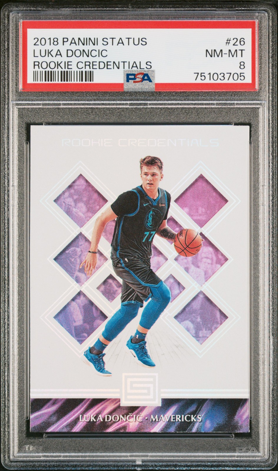 2018 PANINI STATUS ROOKIE CREDENTIALS #26 LUKA DONCIC ROOKIE RC PSA 8 view 1