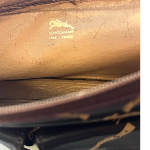 Longchamp Leder Clutch Tasche mit Gitter Pferd Logo Muster Vintage - Bild 2 von 9