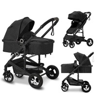 3-in-1 Adjustable Folding Stroller Seat, Bassinet, Canopy, Black Gray or Pink