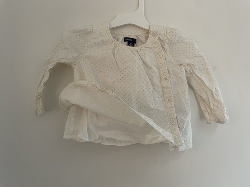 baby Gap Girls Silver Dot 100% Cotton Lined Button Long Sleeve Top Cream 12-18M - Picture 4 of 6