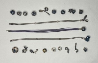 Lotto Bracciale E Charm Pandora Argento 925 18 Charms 3 Bracciali