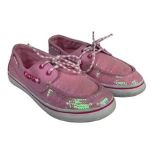 Sperry Shoes Girls 4 M Top Sider Bahama Pink Glitter Boat Shoes Beaded Sequins
