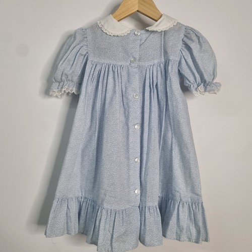 VTG Bryan Dress Girl’s Floral Calico Prairie Pinafore Set 2 Pc Apron Lace Sz 4 - Picture 7 of 11
